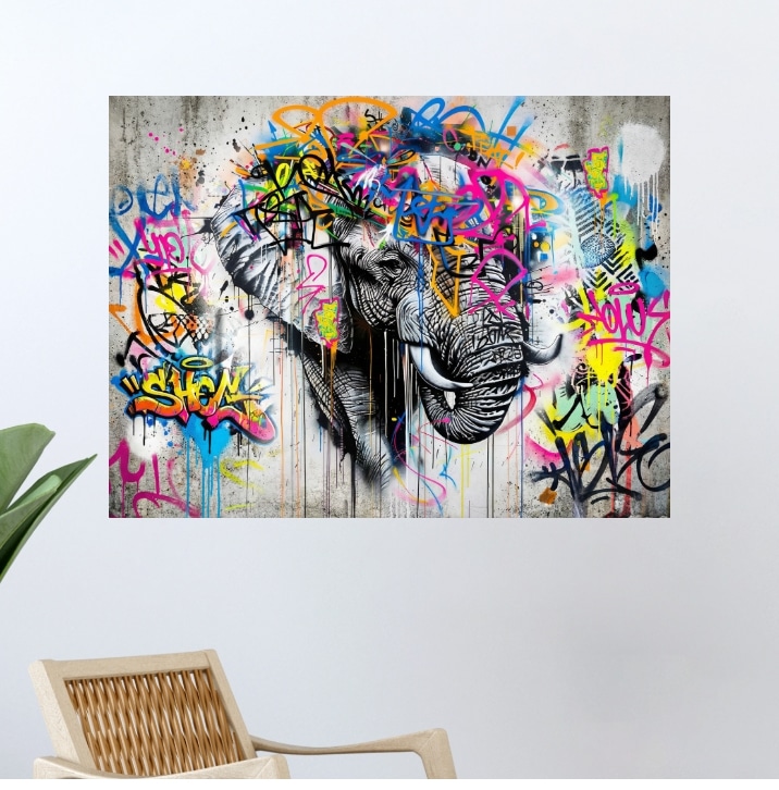 Tableau Wildstyle Éléphant Graff Street Art Coloré