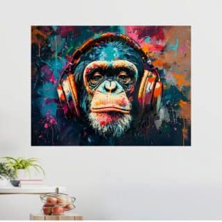 Tableau Singe Casque Audio Pop Art Coloré Urbain
