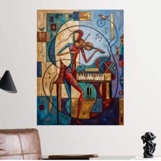 Tableau Violoniste Cubiste au Piano Art Abstrait Coloré