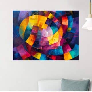 Tableau Abstrait Cubiste Spirale de Couleurs Vives
